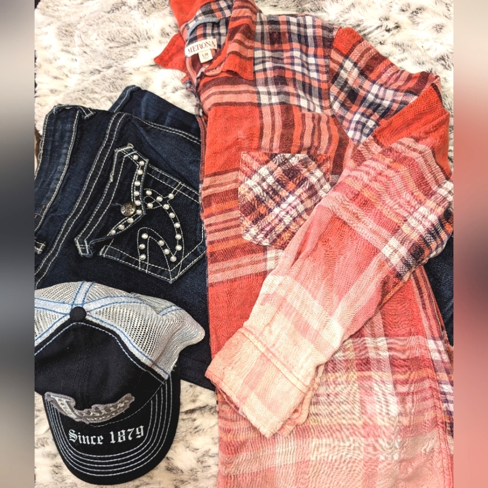 Bleached Ombre Plaid Button Down Flannel - image 1